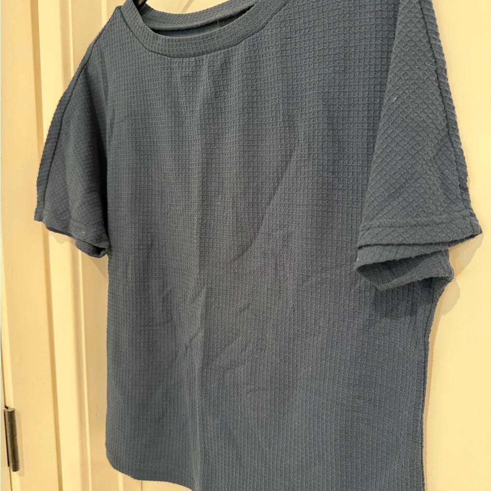 Target Navy Blue Short Sleeve Top and Drawstring Shorts Pajama Set - Picture 3 of 4